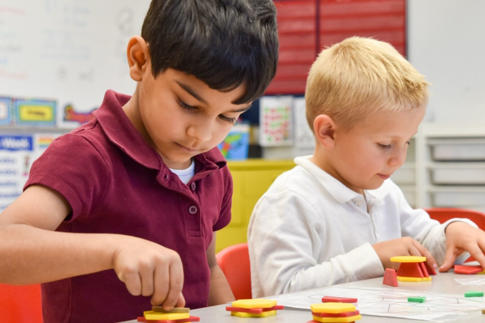 Kindergarten boys working in class